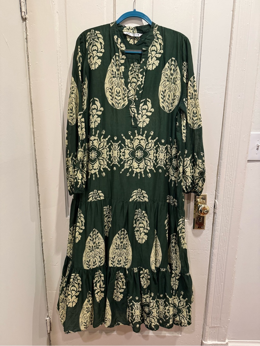 Zara Green Printed Long Sleeve Maxi Dress, XL